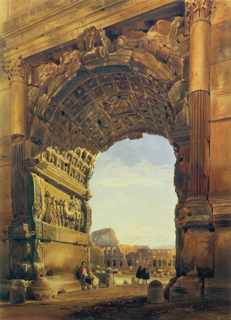 El Arco de Tito con el Coliseo, Roma de Thomas Hartley Cromek