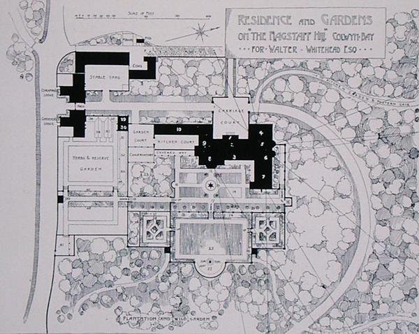 Residencia y jardines en The Flagstaff Hill, Colwyn Bay, para Walter Whitehead Esq, de The Art and Craft of Garden Making de Thomas Mawson, publicado en 1900 de Thomas Hayton Mawson