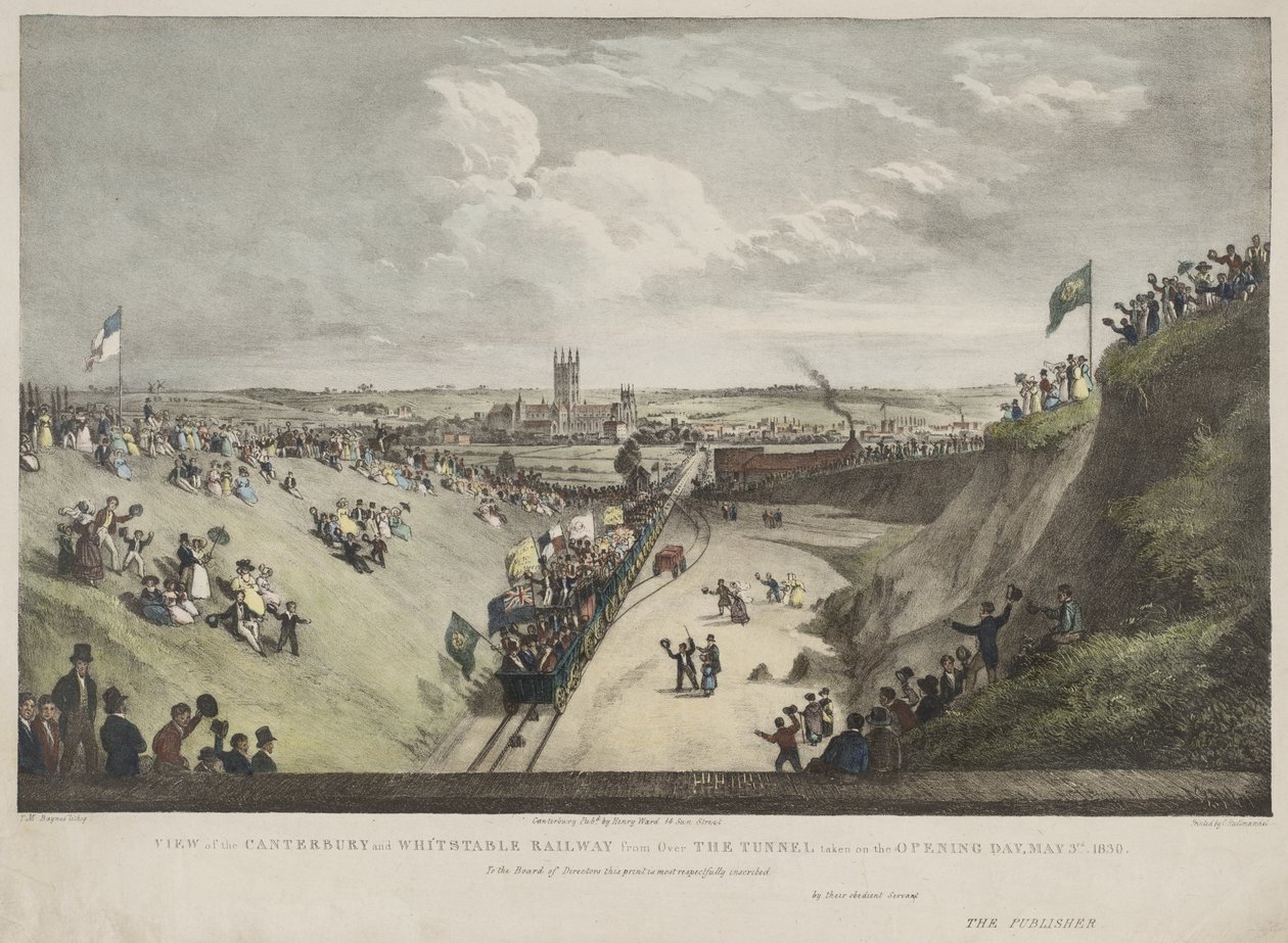Vista del ferrocarril de Canterbury y Whitstable desde Over the Tunnel tomada el día de la inauguración, 3 de mayo de 1830 de Thomas Mann Baynes