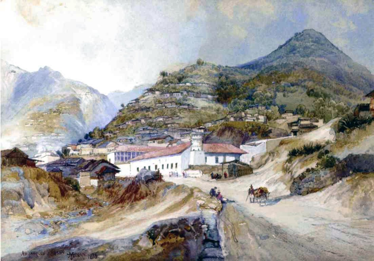 El pueblo de Angangueo, México, 1883 de Thomas Moran