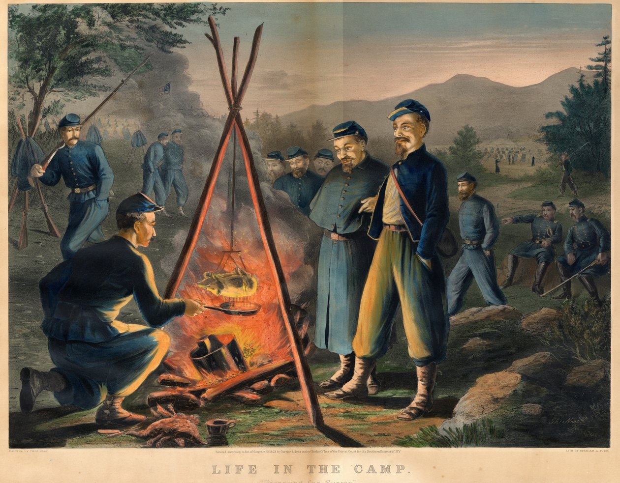 Vida en el campamento, publicado por Currier und Ives, 1863 de Thomas Nast