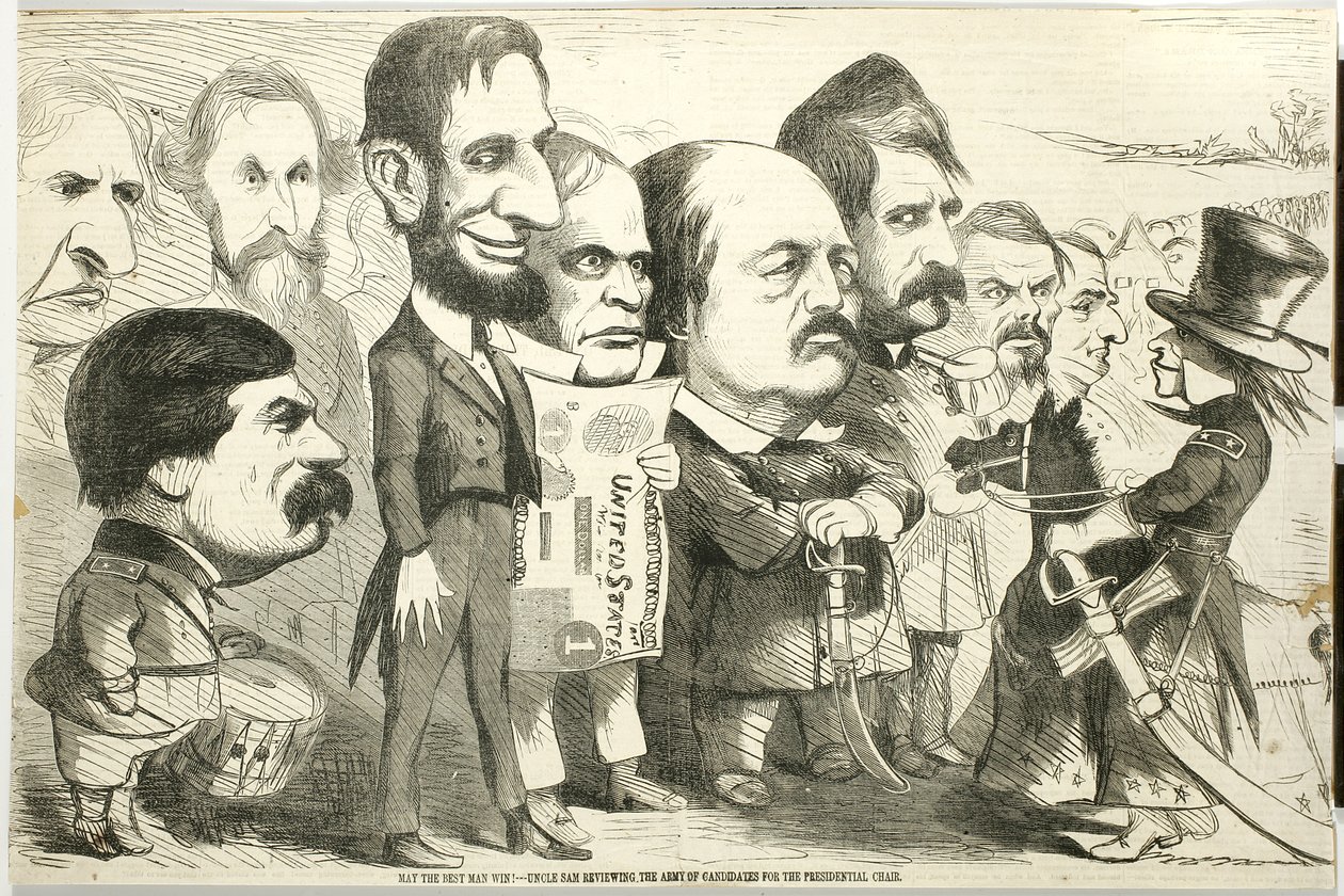 ¡Que gane el mejor! Tío Sam revisando el ejército de candidatos, 1864 de Thomas Nast