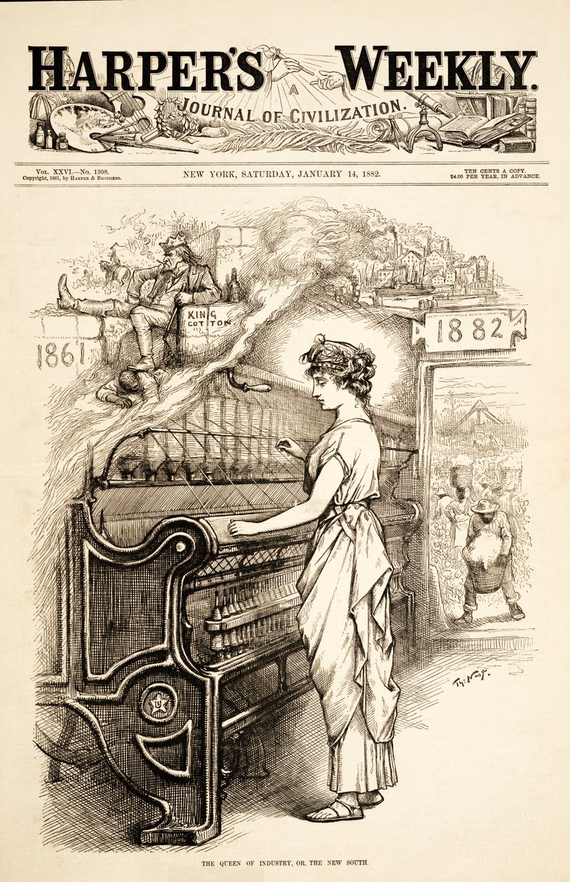 La reina de la industria, o el nuevo sur, 1882 de Thomas Nast