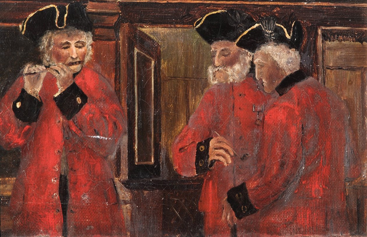 Tres pensionistas de Chelsea en la sala, 1885 de Thomas Parkins