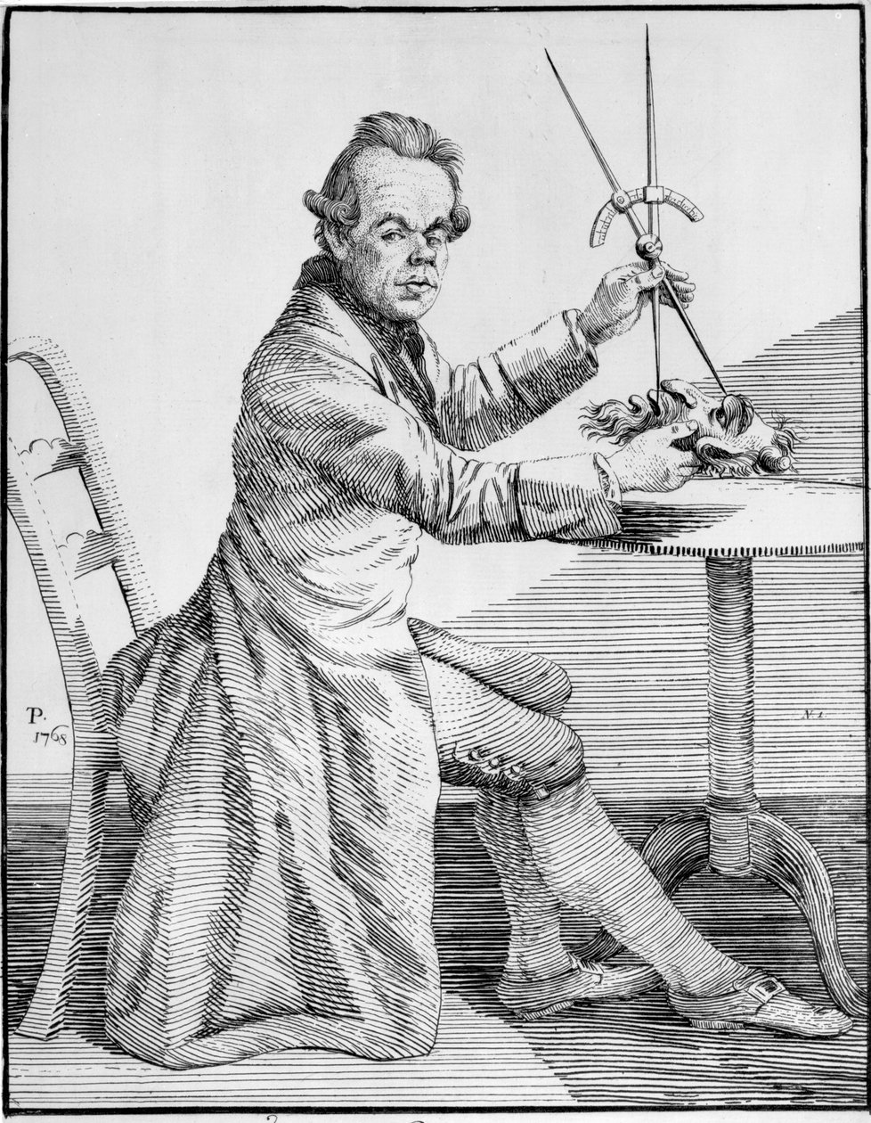 Autorretrato sosteniendo calibradores sobre una máscara, c.1768-70 de Thomas Patch