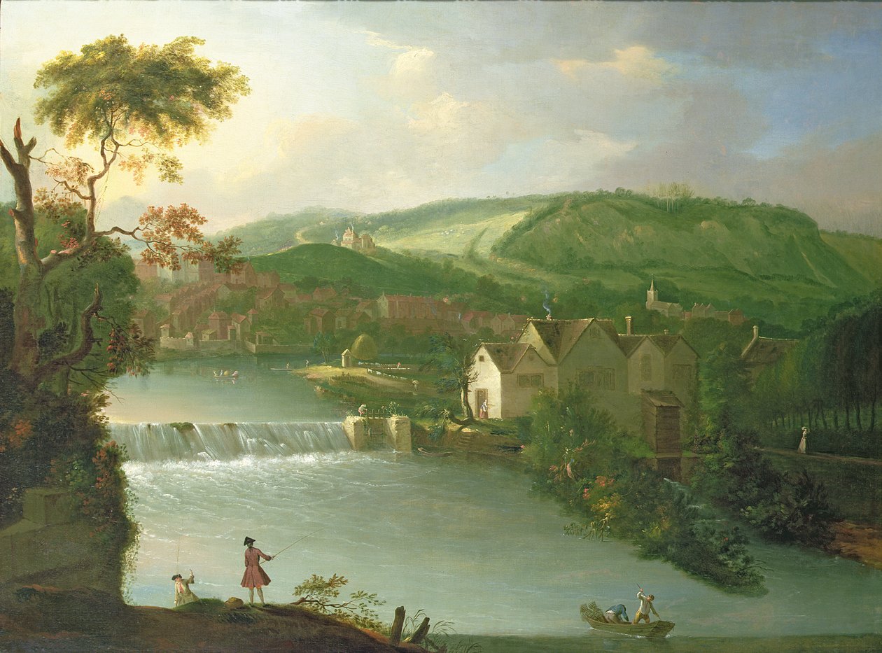 Vista del molino de la abadía y el azud en el río Avon, Bath de Thomas Ross