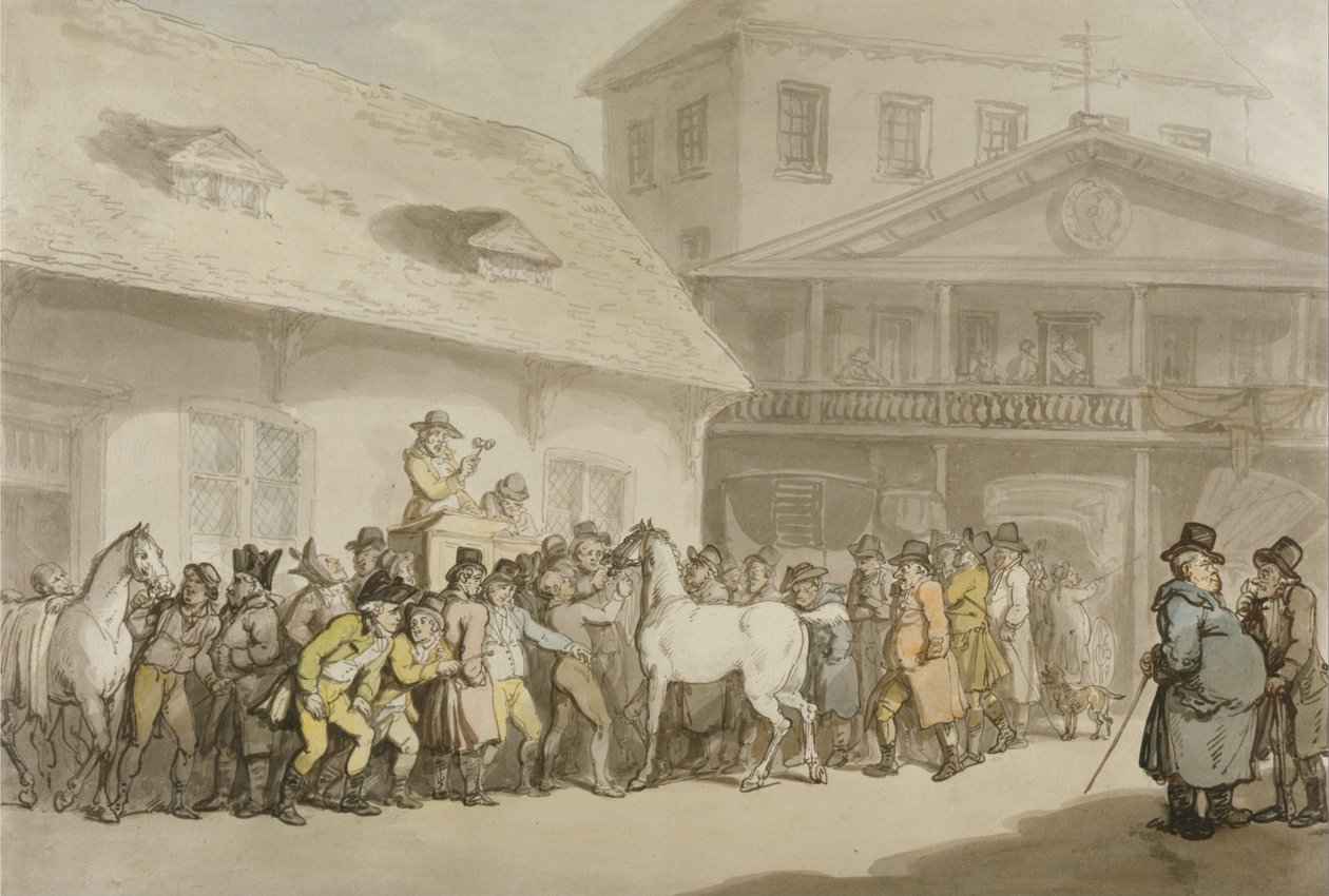 Venta de caballos en el depósito de Hopkins, Barbican de Thomas Rowlandson