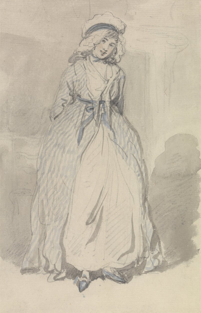 Una joven con un vestido a rayas azules de Thomas Rowlandson