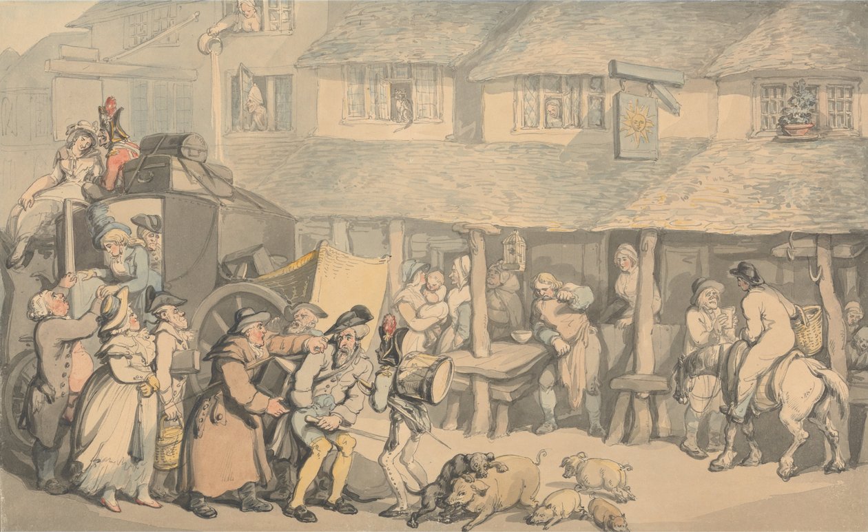 Bodmin Cornwall- La llegada de la diligencia de Thomas Rowlandson