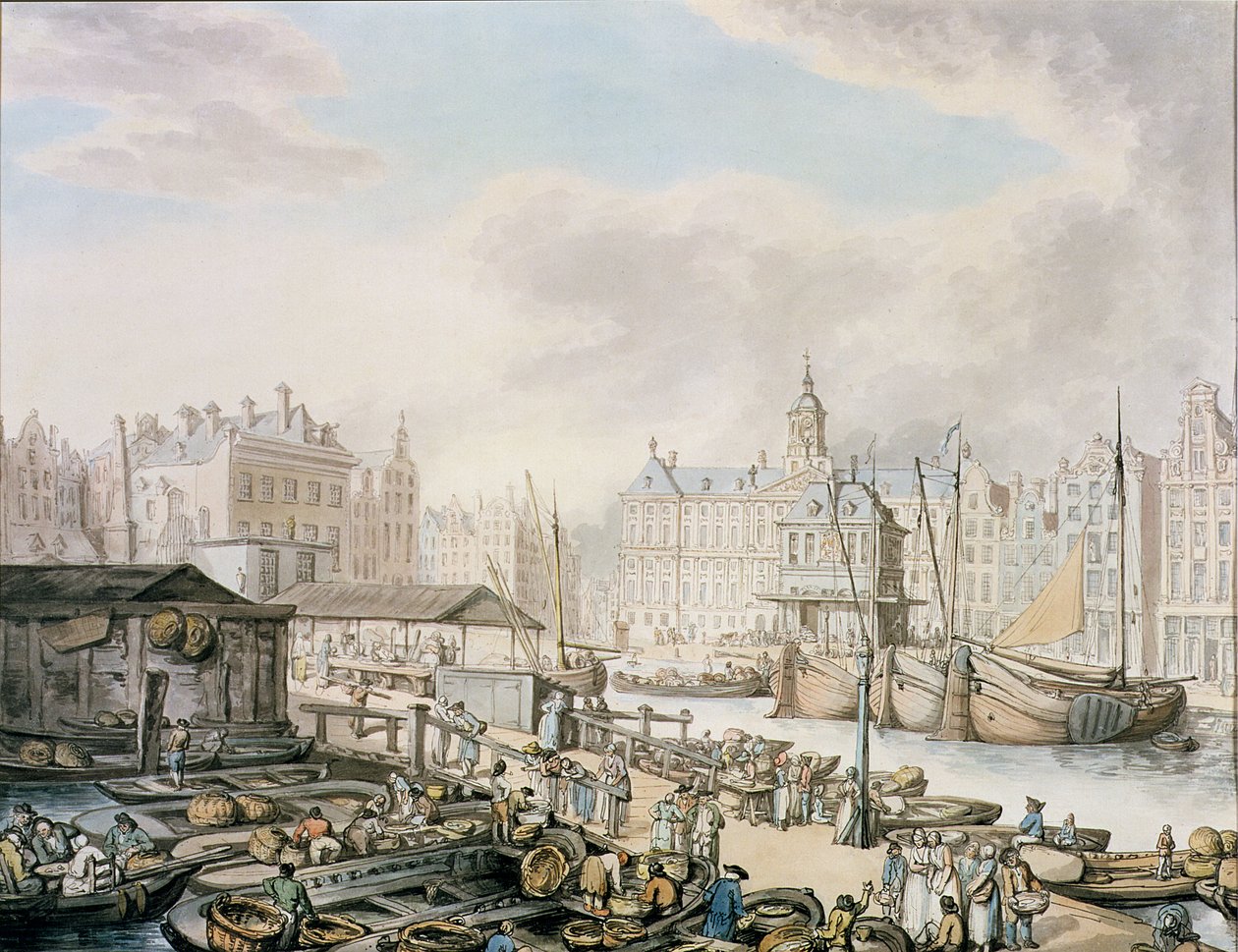 Presa de Feyge y parte del mercado de pescado, Ámsterdam, c.1794 de Thomas Rowlandson