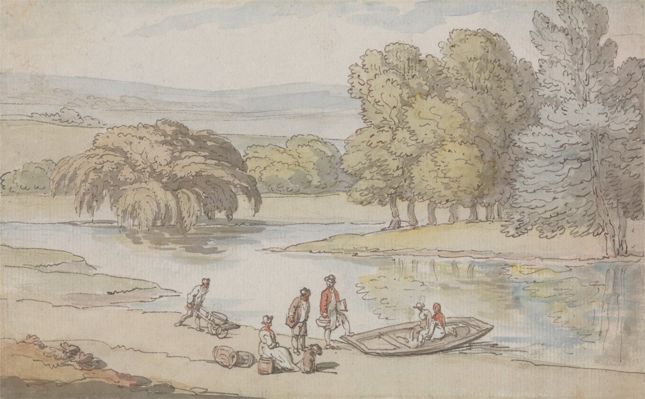 Figuras junto a un ferry de Thomas Rowlandson