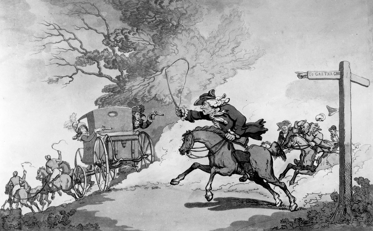 Afecto filial, o Un viaje a Gretna Green, 1780s (litografía) de Thomas Rowlandson