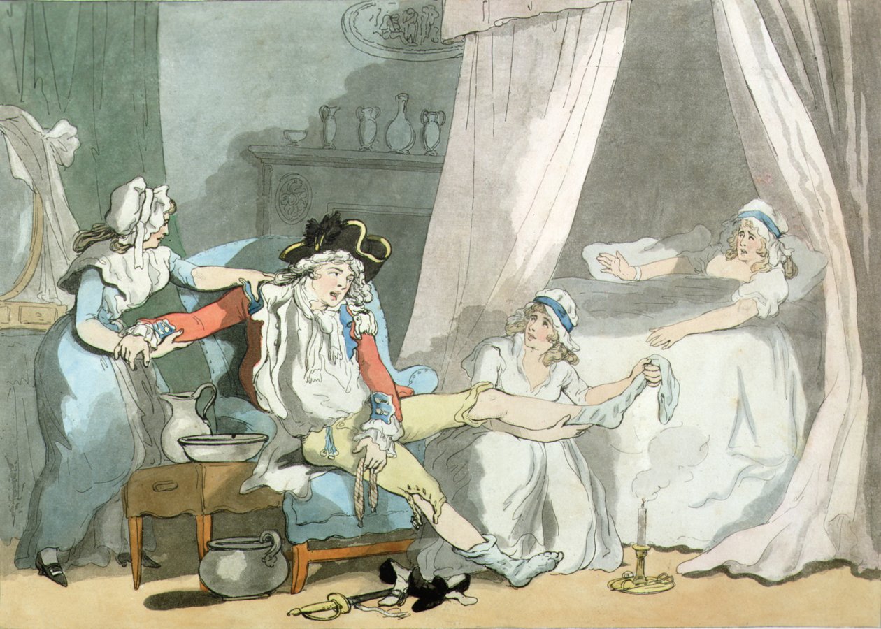 Las cuatro en la ciudad, pub. 1788 (grabado coloreado con aguatinta) de Thomas Rowlandson