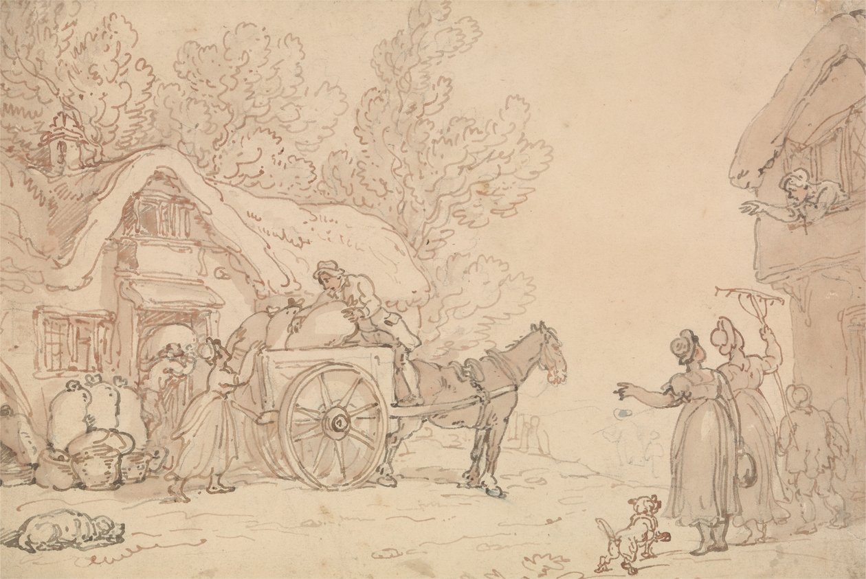 Cargando sacos en un carro de Thomas Rowlandson