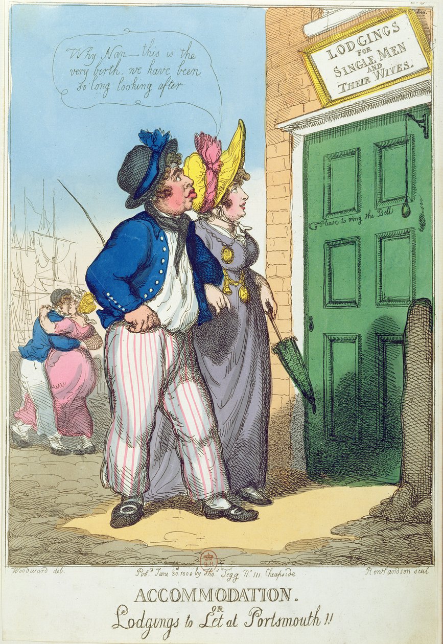 Alojamientos para Hombres Solteros y sus Esposas en Portsmouth, 1808 de Thomas Rowlandson