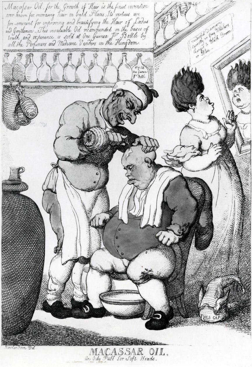 Massacar Oil, un aceite grasoso para cabezas suaves, 1814 de Thomas Rowlandson