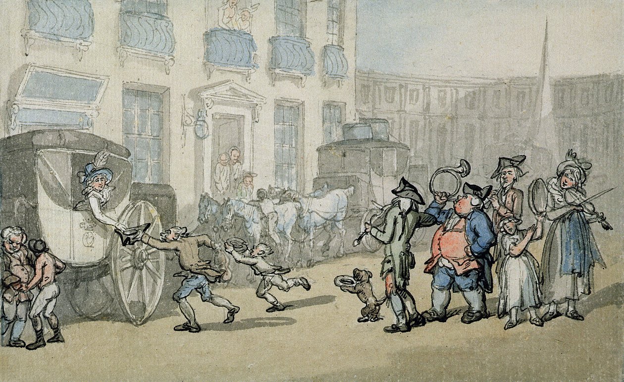 El viaje de Matthew Bramble a Bath: Llegada a Bath de Thomas Rowlandson