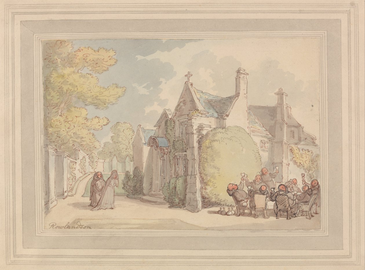 Monjes festejando fuera de un monasterio de Thomas Rowlandson