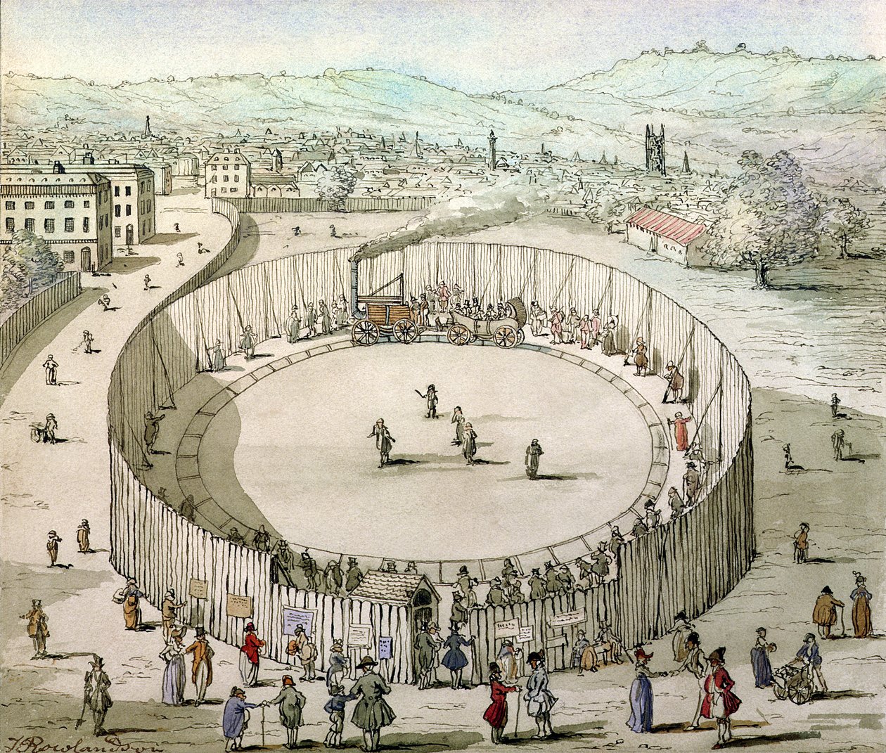 Ferrocarril de Richard Trevithick, Euston Square en 1809 de Thomas Rowlandson