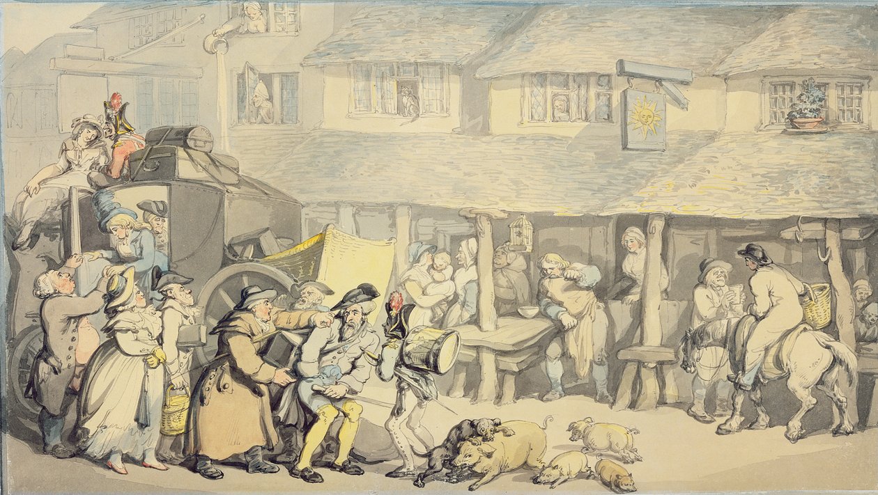 La Llegada del Carruaje de Etapa al Sun Inn, Bodmin, Cornwall de Thomas Rowlandson