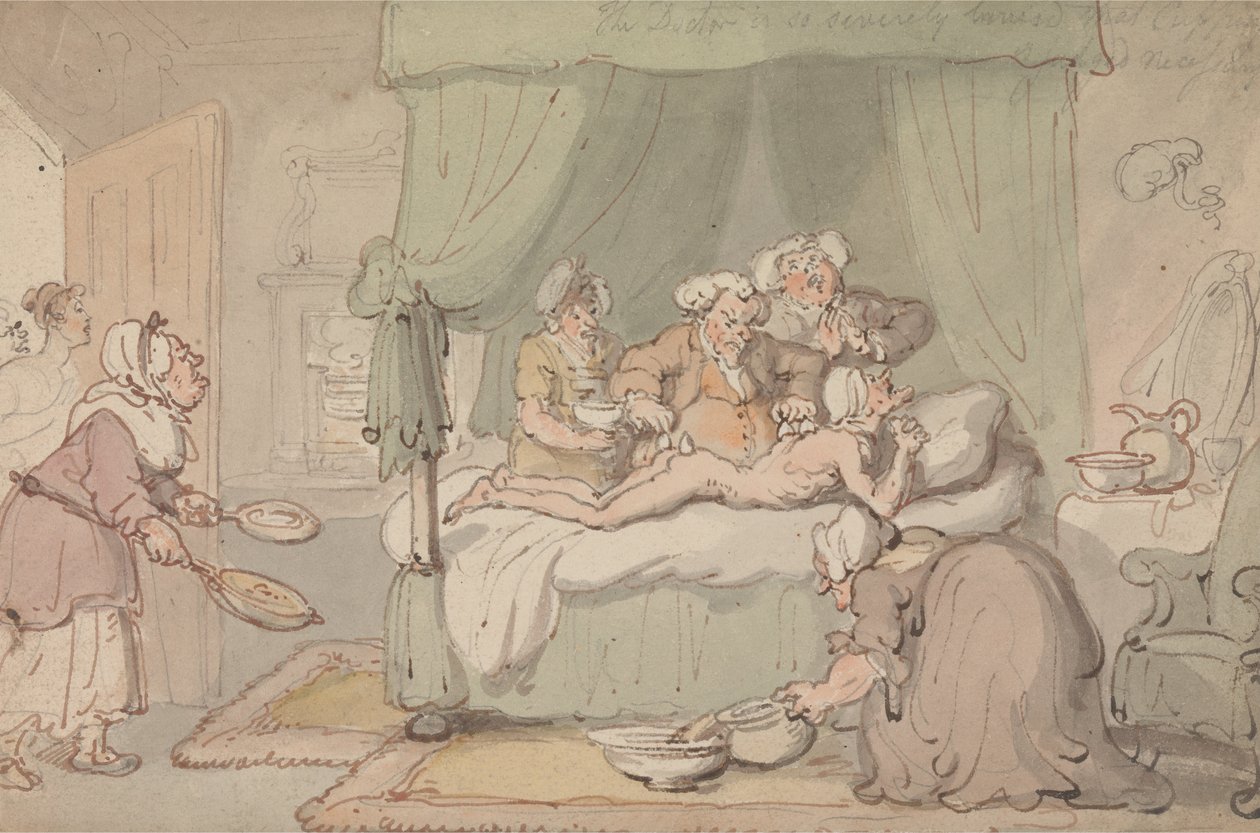 El doctor está tan gravemente magullado que se considera necesario hacerle ventosas de Thomas Rowlandson