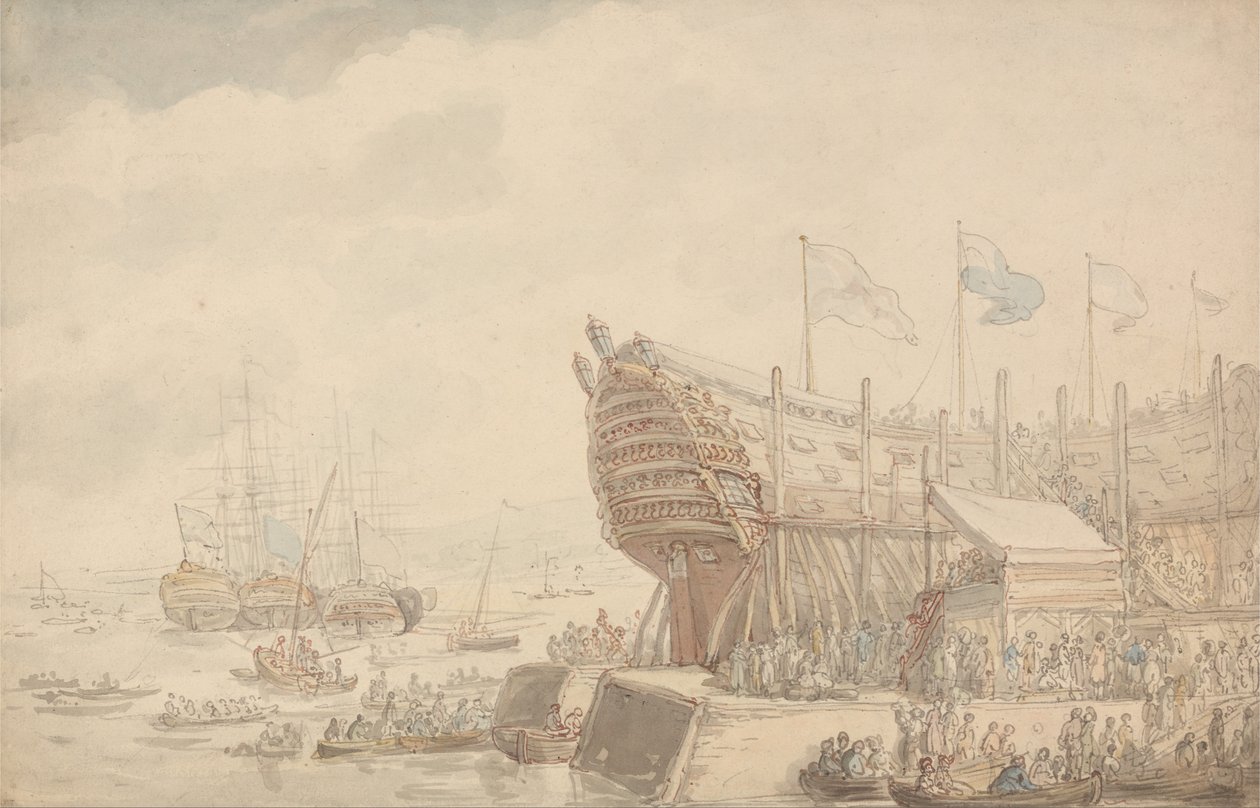 El lanzamiento del H.M.S. Hibernia 1804 de Thomas Rowlandson