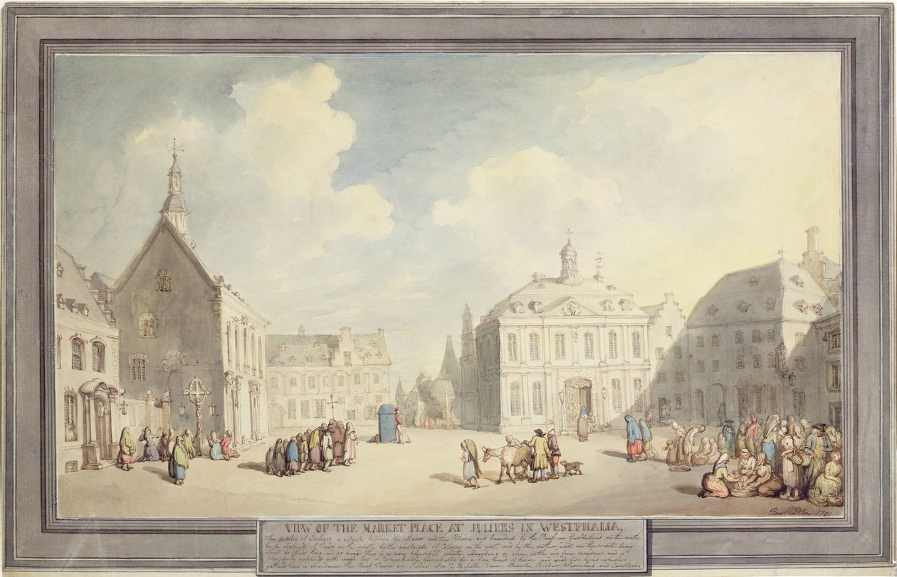 La plaza del mercado en Juliers en Westfalia, 1791 de Thomas Rowlandson