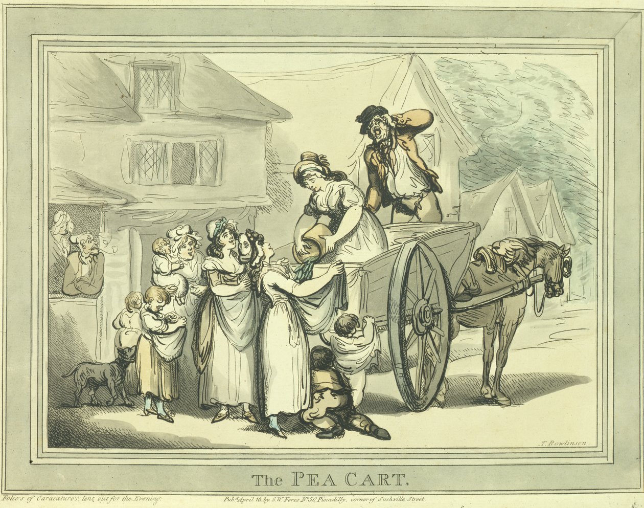 El carro de los guisantes, pub. por S.W. Fores (grabado coloreado) de Thomas Rowlandson