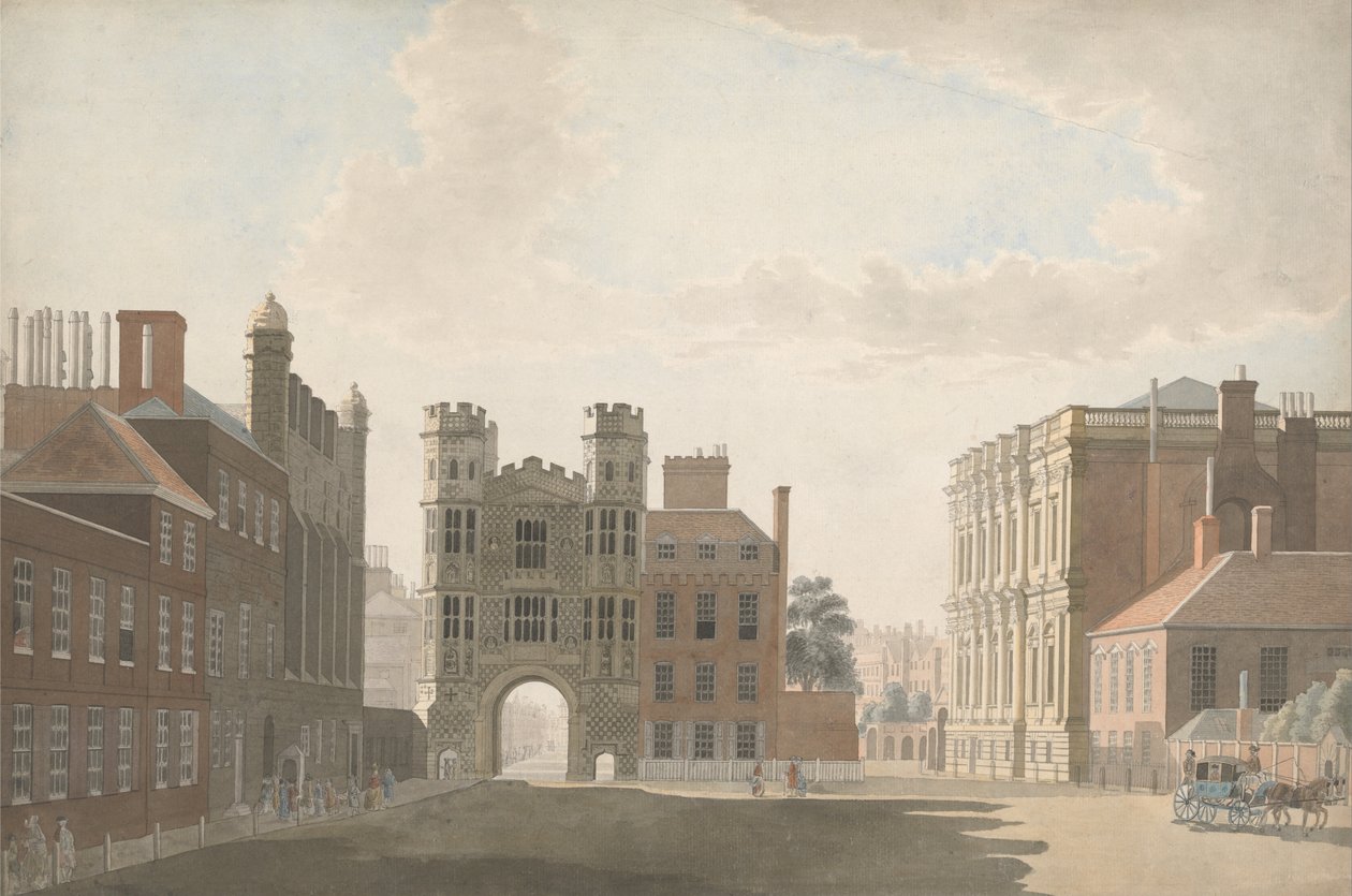Whitehall mostrando la Puerta de Holbein y el Salón de Banquetes de Thomas Sandby