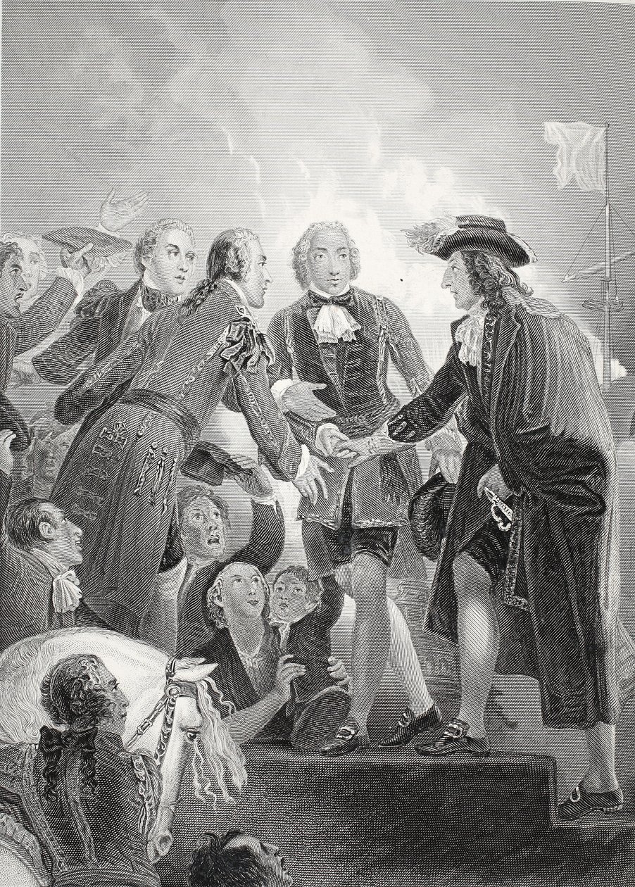 El Desembarco de Guillermo III en Torbay, grabado por A.H. Payne de Thomas Stothard