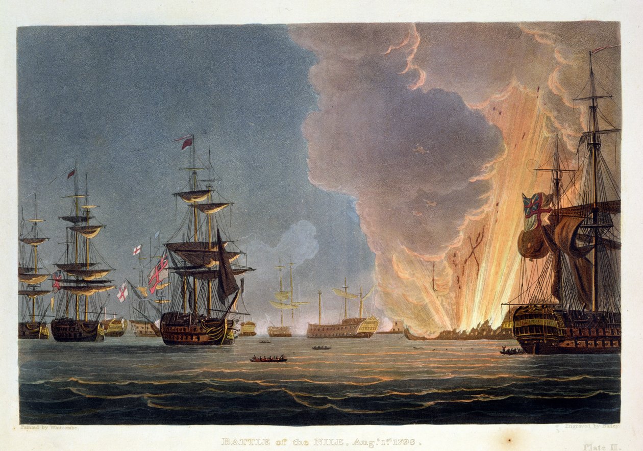 La batalla del Nilo, 1 de agosto de 1798, grabado por Bailey para 