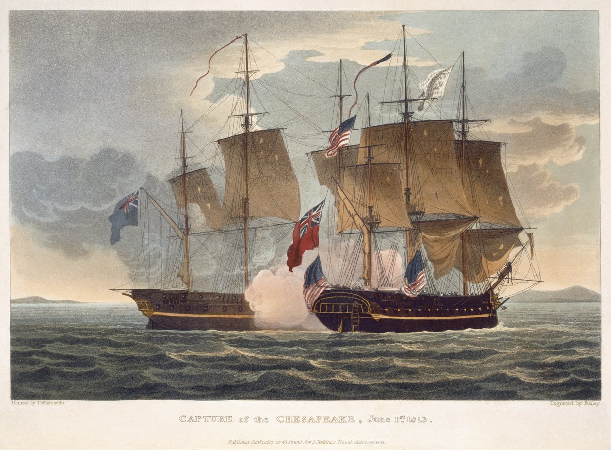La Captura del Chesapeake, 1 de junio de 1813, grabado por Bailey para 