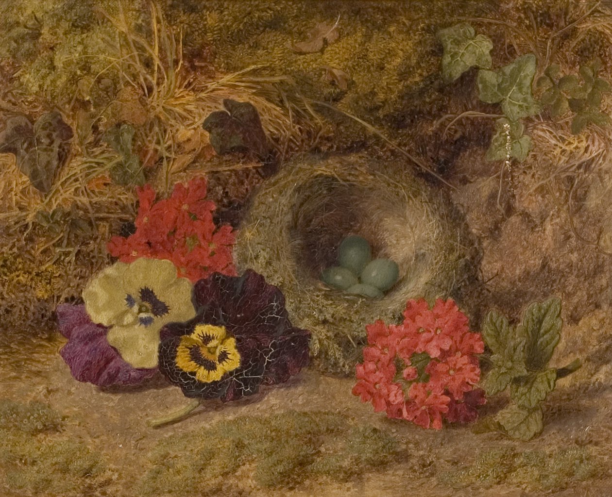 Nido de pájaro, pensamientos y verbena, finales del siglo XIX de Thomas Worsey
