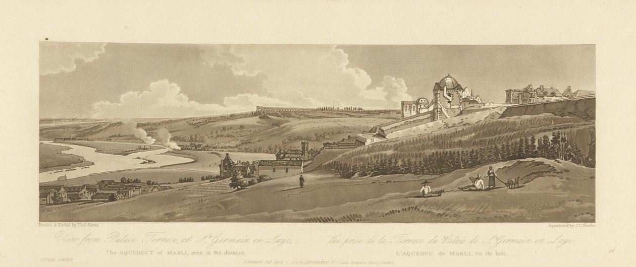 Vista del Acueducto de Marly desde la Terraza del Palacio en St. Germain en Laye, grabado por Joseph Constantine Stadler, 1803 de Thomas after Girtin