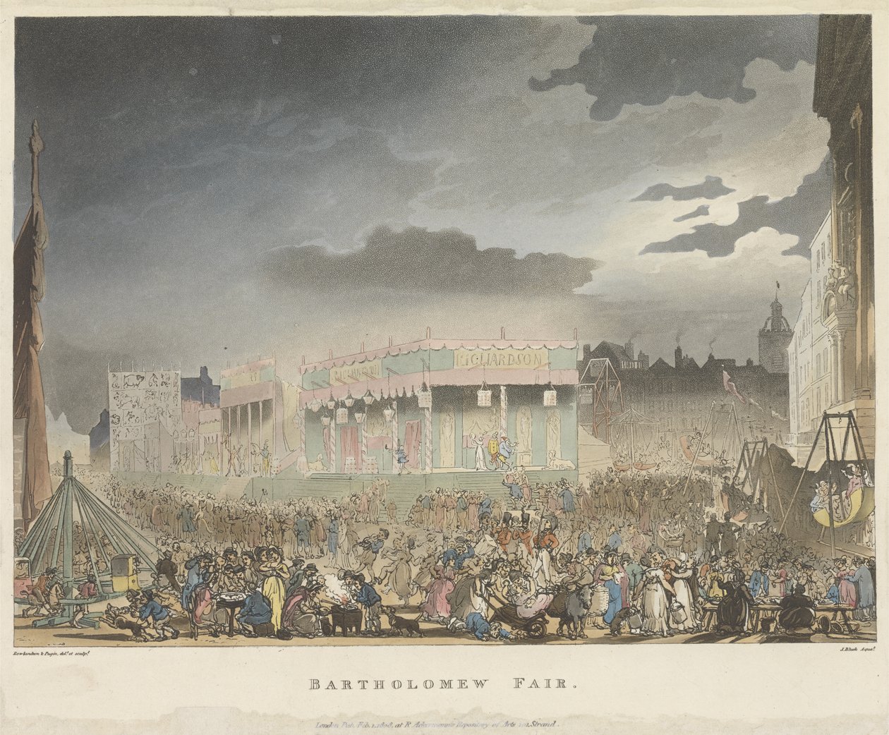 Feria de Bartholomew, de El Microcosmos de Londres, o Londres en Miniatura, Vol. I, por Rudolph Ackerman, grabado por J. Bluch de Thomas after Rowlandson