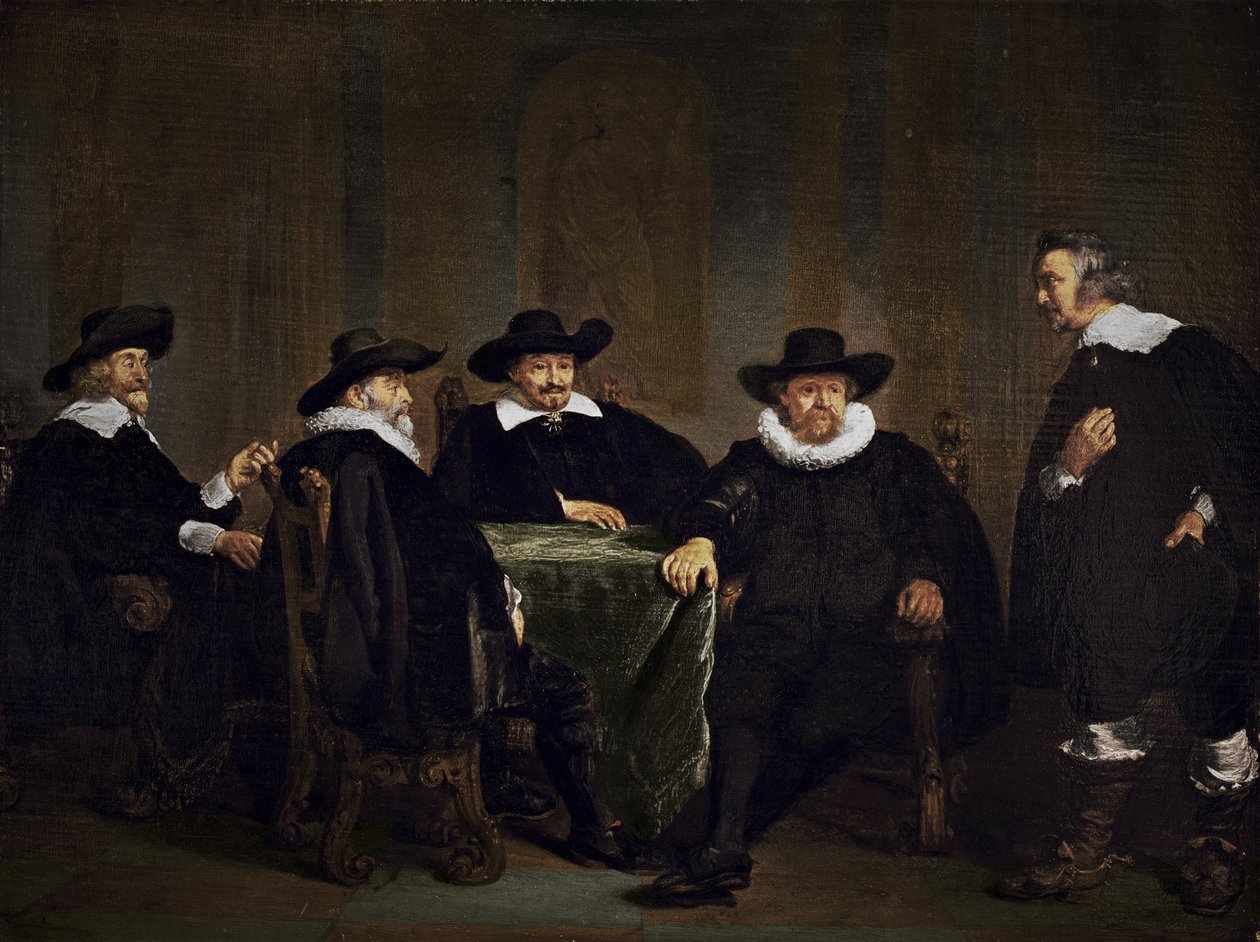 Los cuatro burgomaestres de Ámsterdam enterándose de la llegada de María de Médici el 1 de septiembre de 1638 de Thomas de Keyser