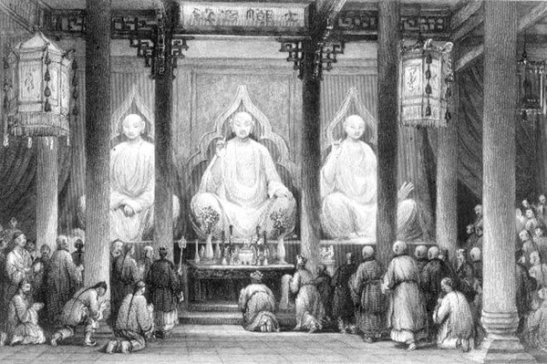 Gran Templo en Hunan, Cantón, grabado por A. Willmore de Thomas (after) Allom