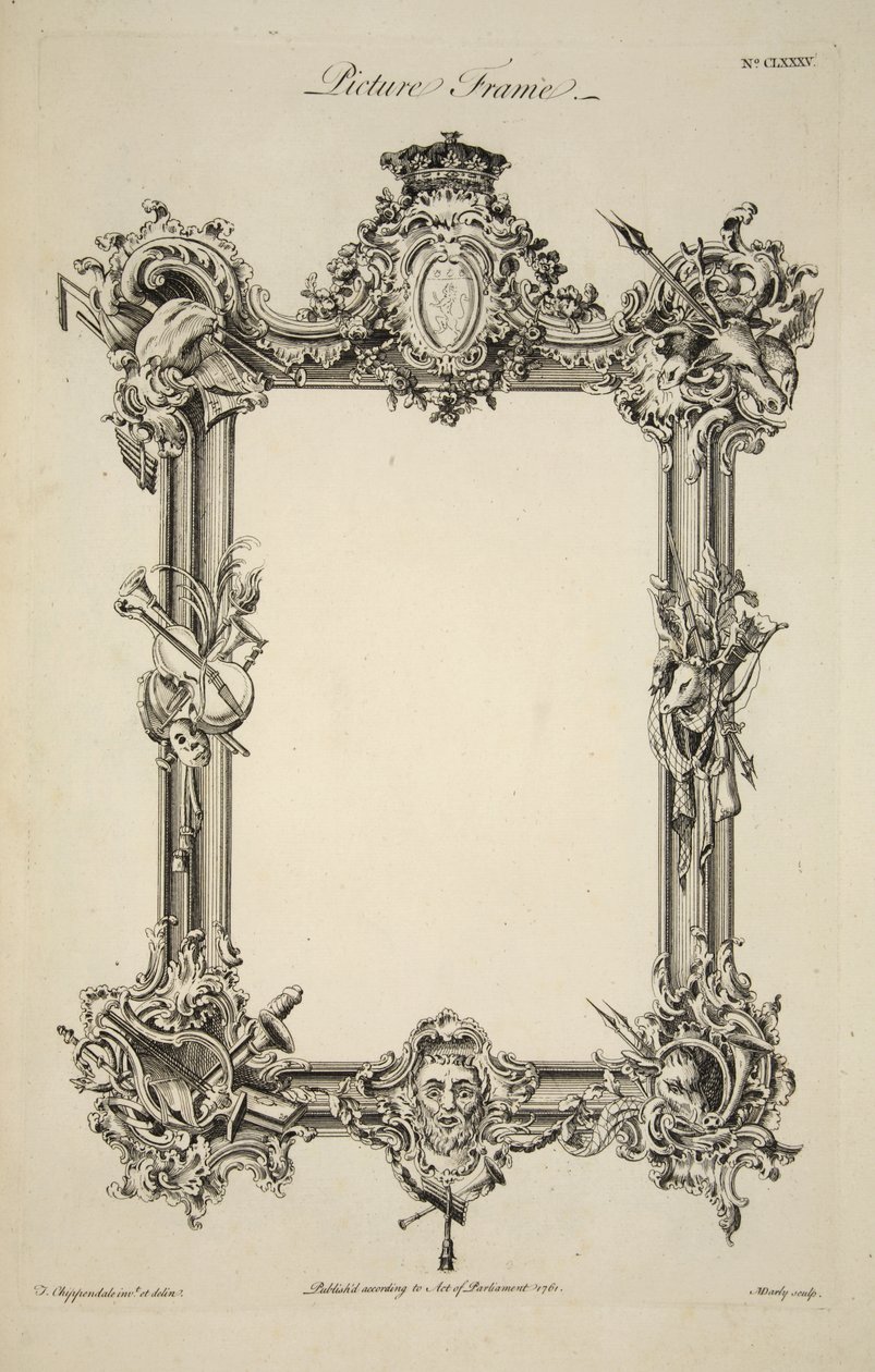 Diseño para un marco de imagen, pub. 1761 (grabado) de Thomas (after) Chippendale