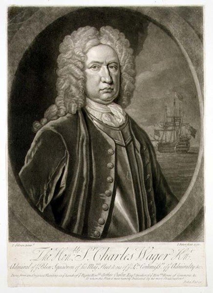 Retrato de Sir Charles Wager (1666-1743) Almirante del Escuadrón Azul, grabado por John Faber 1732 de Thomas (after) Gibson