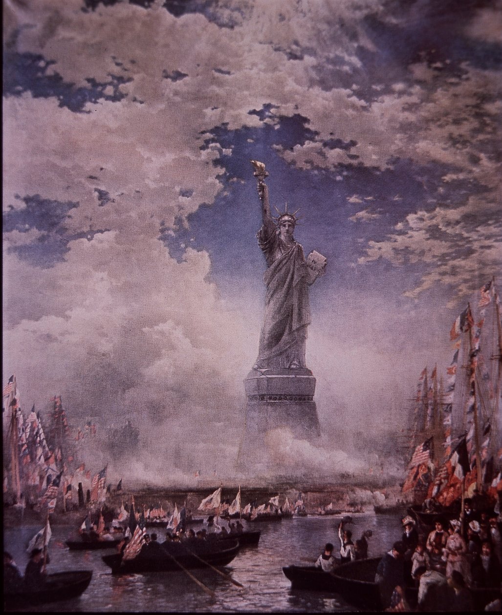 Inauguración de la Estatua de la Libertad en el puerto de Nueva York, 28 de octubre de 1886 (litografía en color) de Thomas (after) Moran