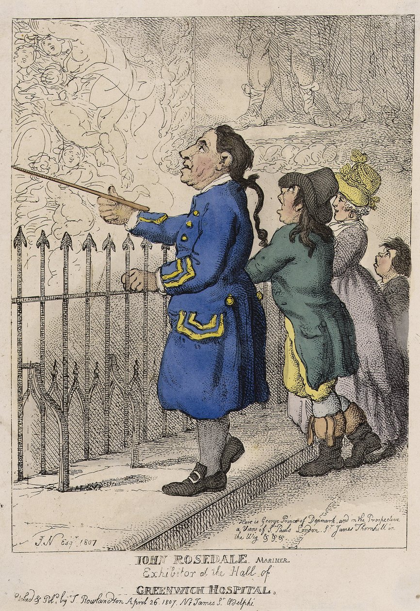 John Rosedale, marinero, guía de visitantes del vestíbulo del Hospital de Greenwich (Inglaterra) de Thomas (after) Rowlandson