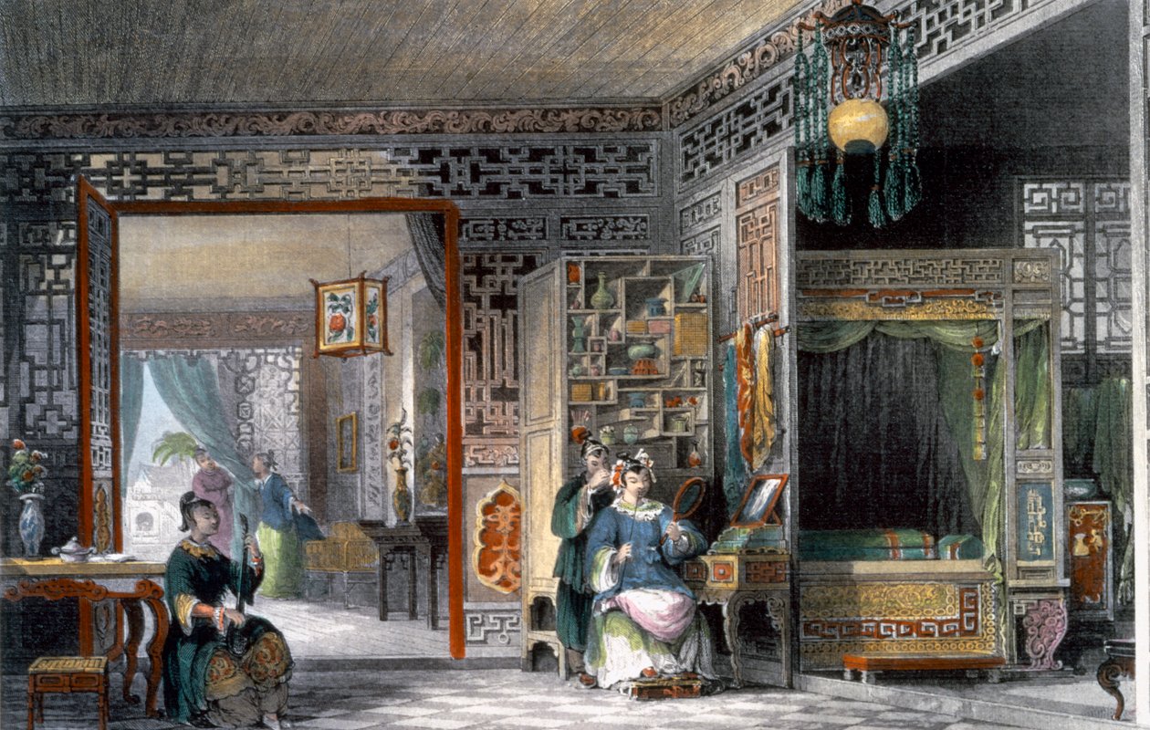 Boudoir y dormitorio de una dama de rango, China, 1843 de Thomas Allom