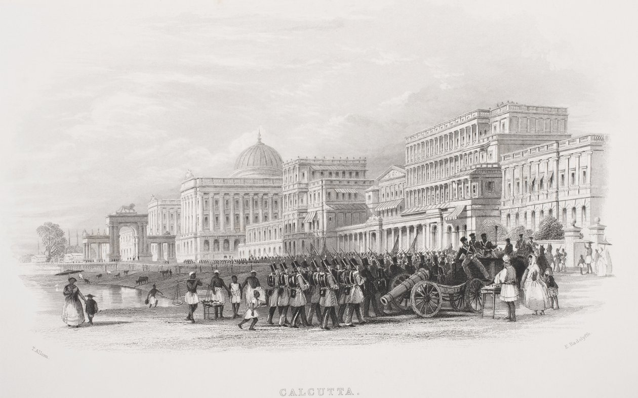 Calcuta, la Explanada, grabado por E. Radclyffe, de 