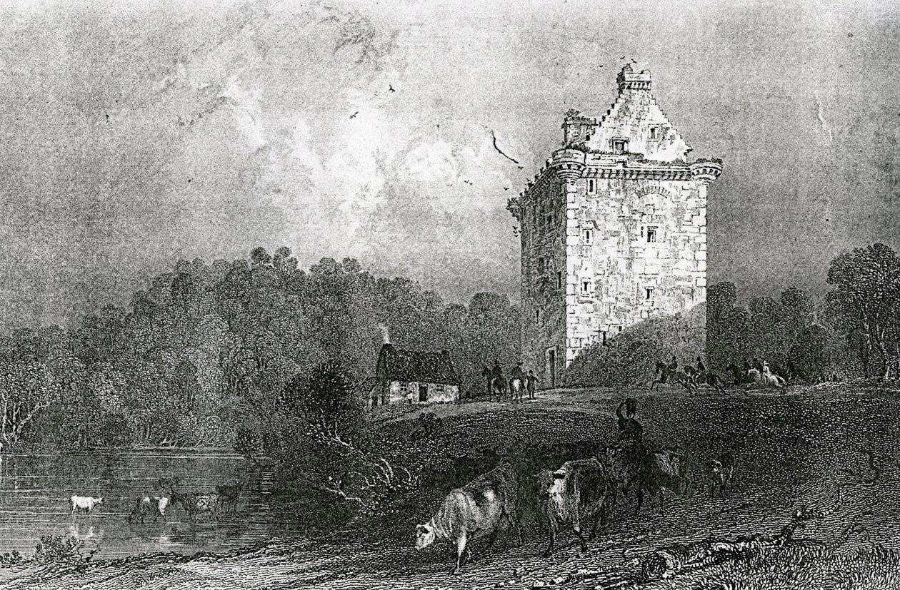 Gilnockie - o la Torre de Johnny Armstrong (Dumfries-shire), grabado por Henry Adlard, 1937 de Thomas Allom