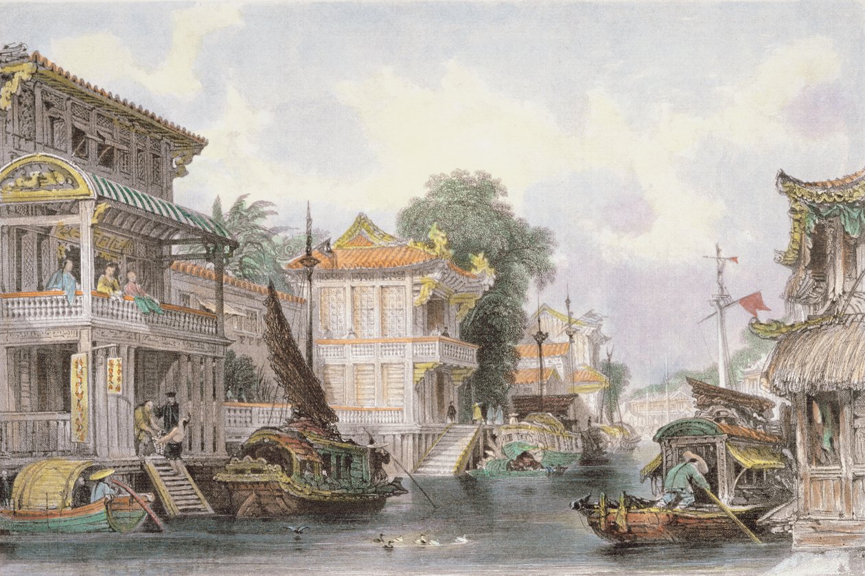 Escena en el Canal Horan cerca de Cantón, c.1850 de Thomas Allom