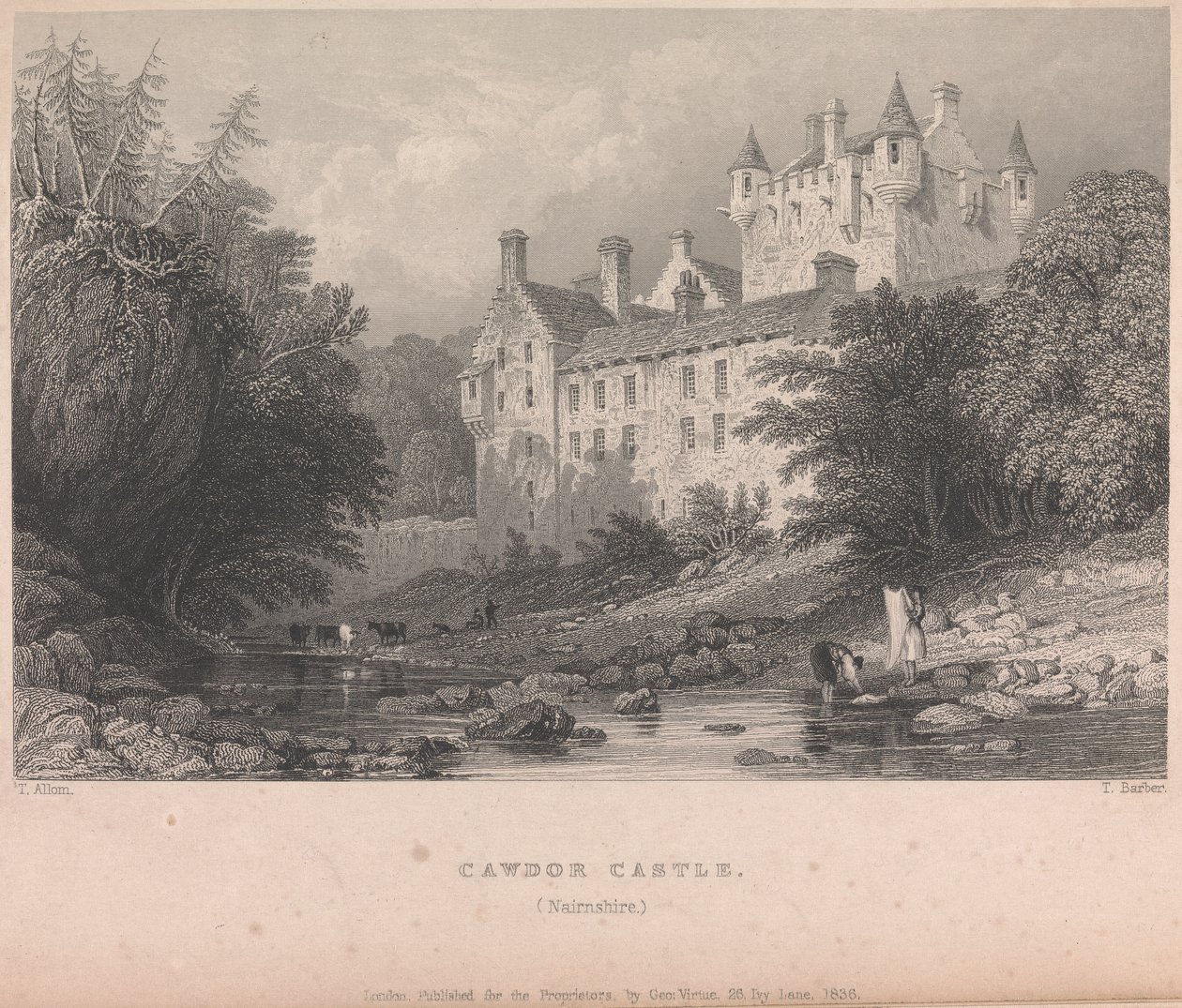 Cawdor Castle, Narnshire (publicado por G. Virtue); página 59 (Volumen Uno) de Thomas Barber