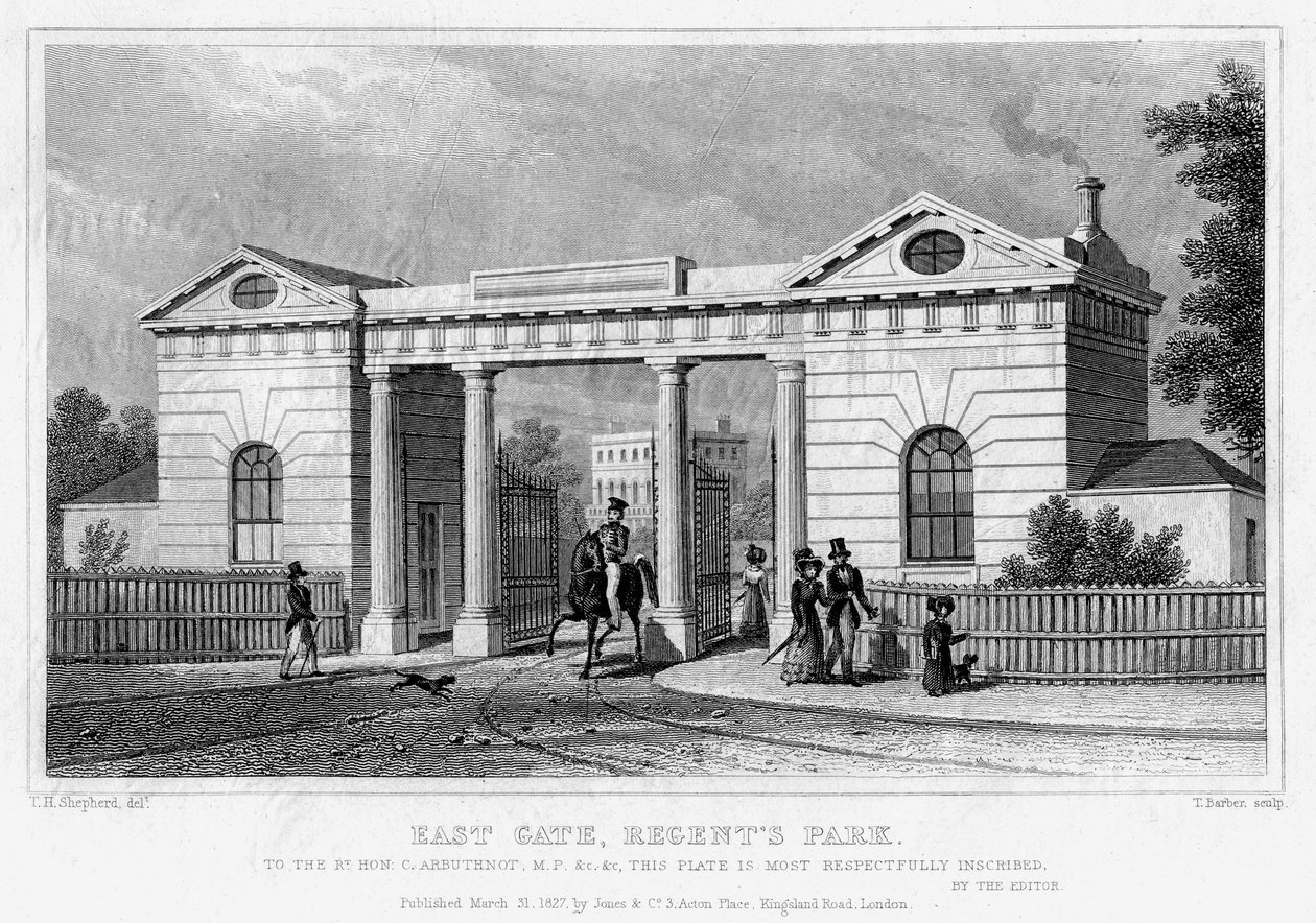 Puerta Este, Regents Park, Londres, 1827 de Thomas Barber