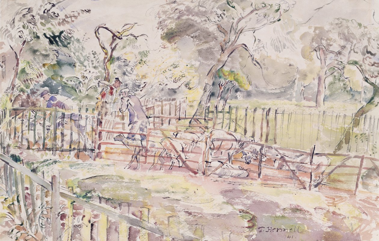 Baño de ovejas, New Street, Ridley, 1941 de Thomas Barclay Hennell