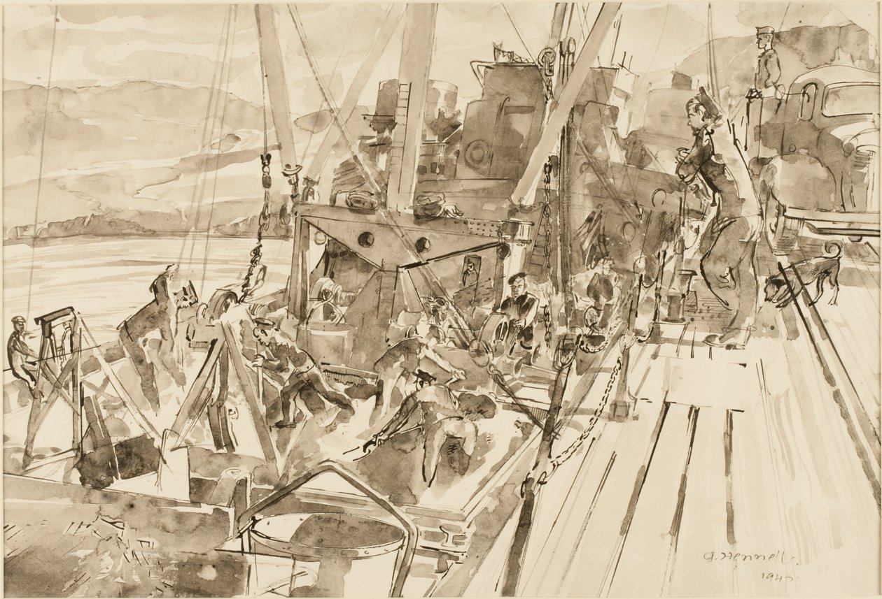 Descargando carbón, Hvitanes (tinta sobre papel) de Thomas Barclay Hennell