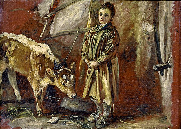 Niño con un ternero atado de Thomas Barker